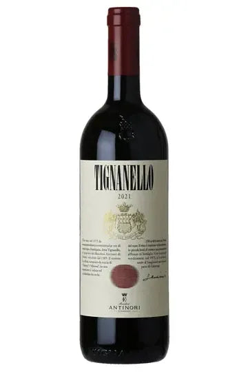 A bottle of 2021 Antinori 'Tignanello' Toscana Proprietary Red wine from Italy.