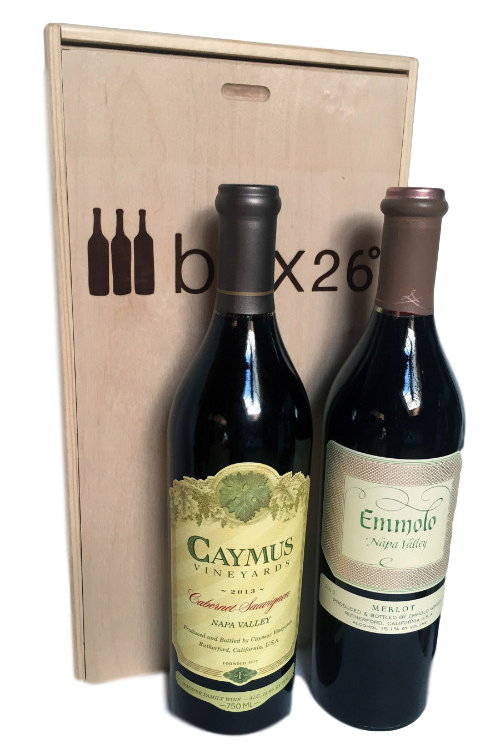 Caymus 2-Bottle Gift Pack displayed in branded wooden box